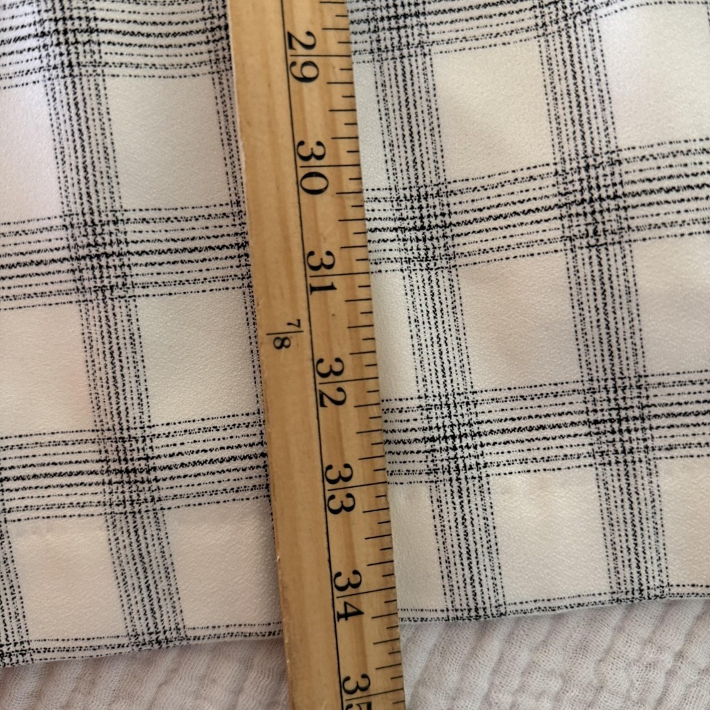 Carolina Belle Coat Womens Medium White Plaid Crepe Open Front Overcoat Minimal - Picture 16 of 16